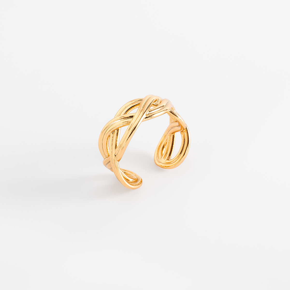 Anillo en baño de oro diseño abierto trenzado moderno