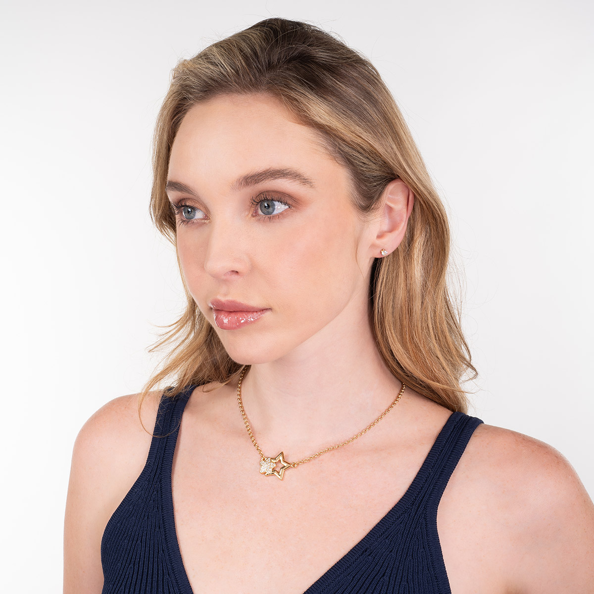 Aretes en baño de oro con Diamonice montura clásica redonda