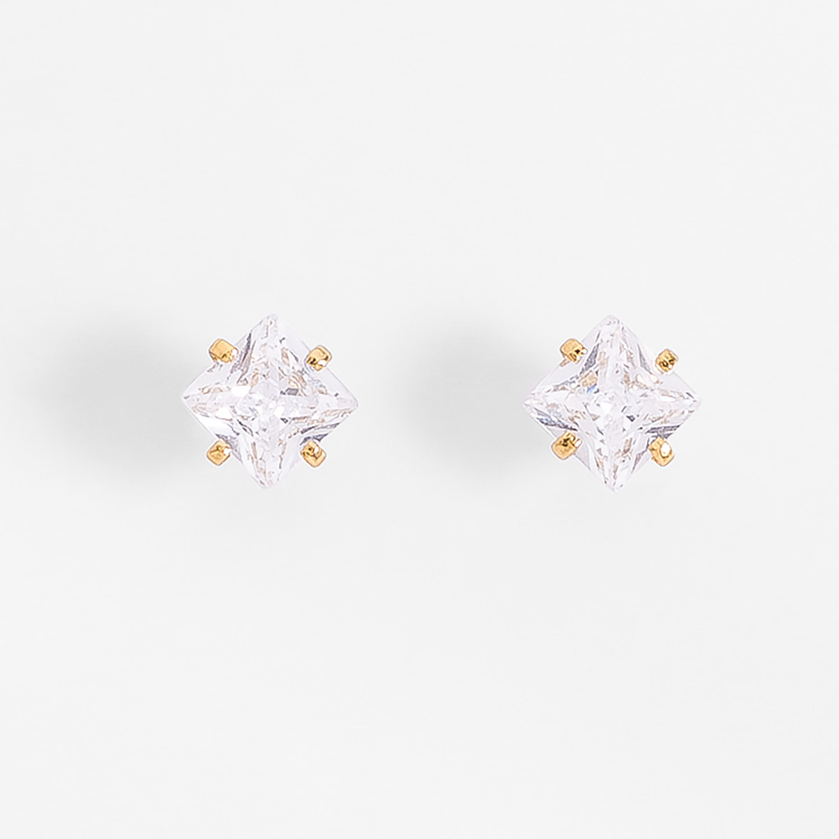 Aretes poste en baño de oro piedra cuadrada toque brillante
