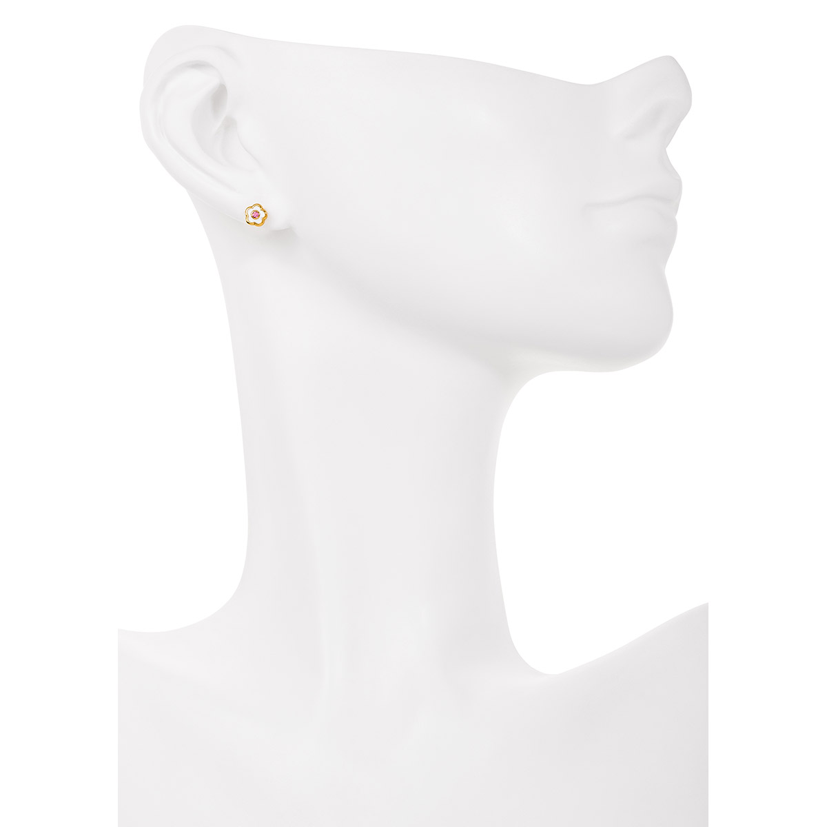 Aretes en baño de oro con motivos de flor y rosa y toque brillante en rosa