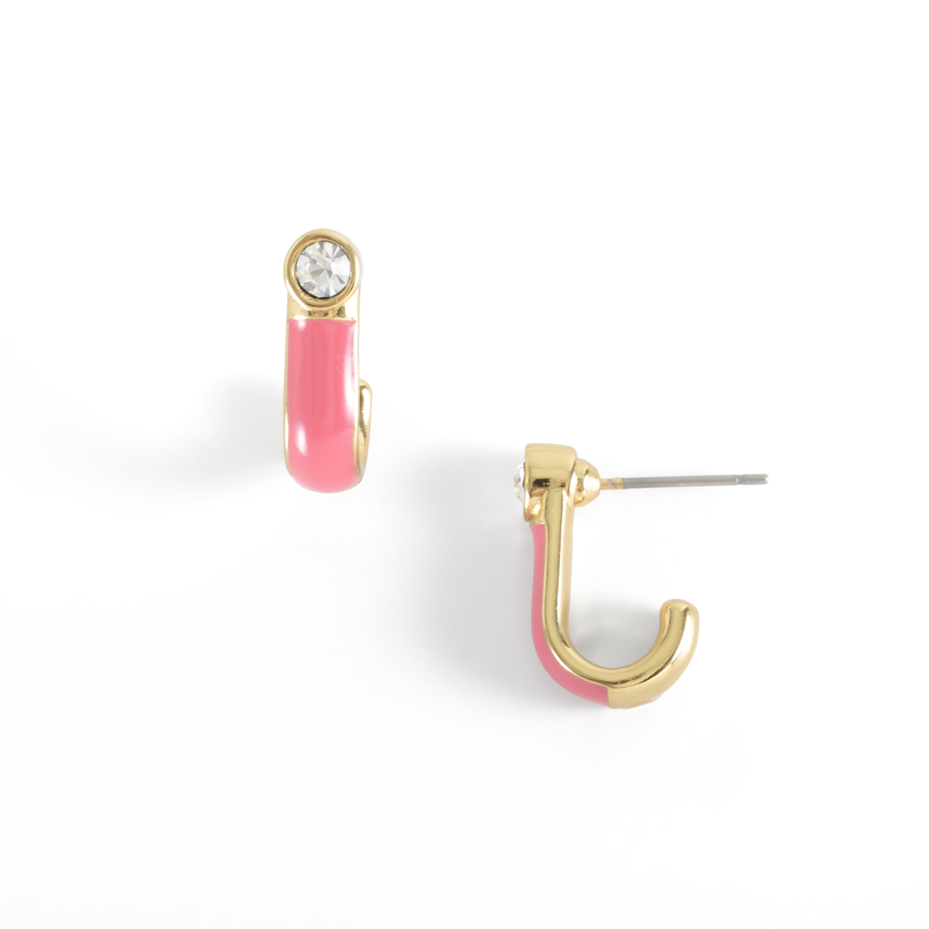 Aretes en baño de oro con piedras y esmalte rosa brillantes