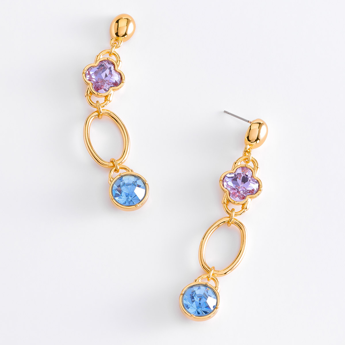 Aretes largos de oro 18k con piedras moradas