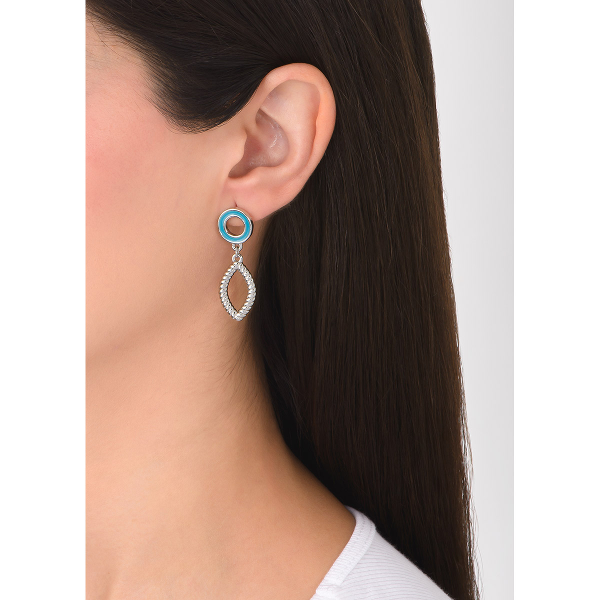 Aretes con baño de platino y detalles en esmalte turquesa