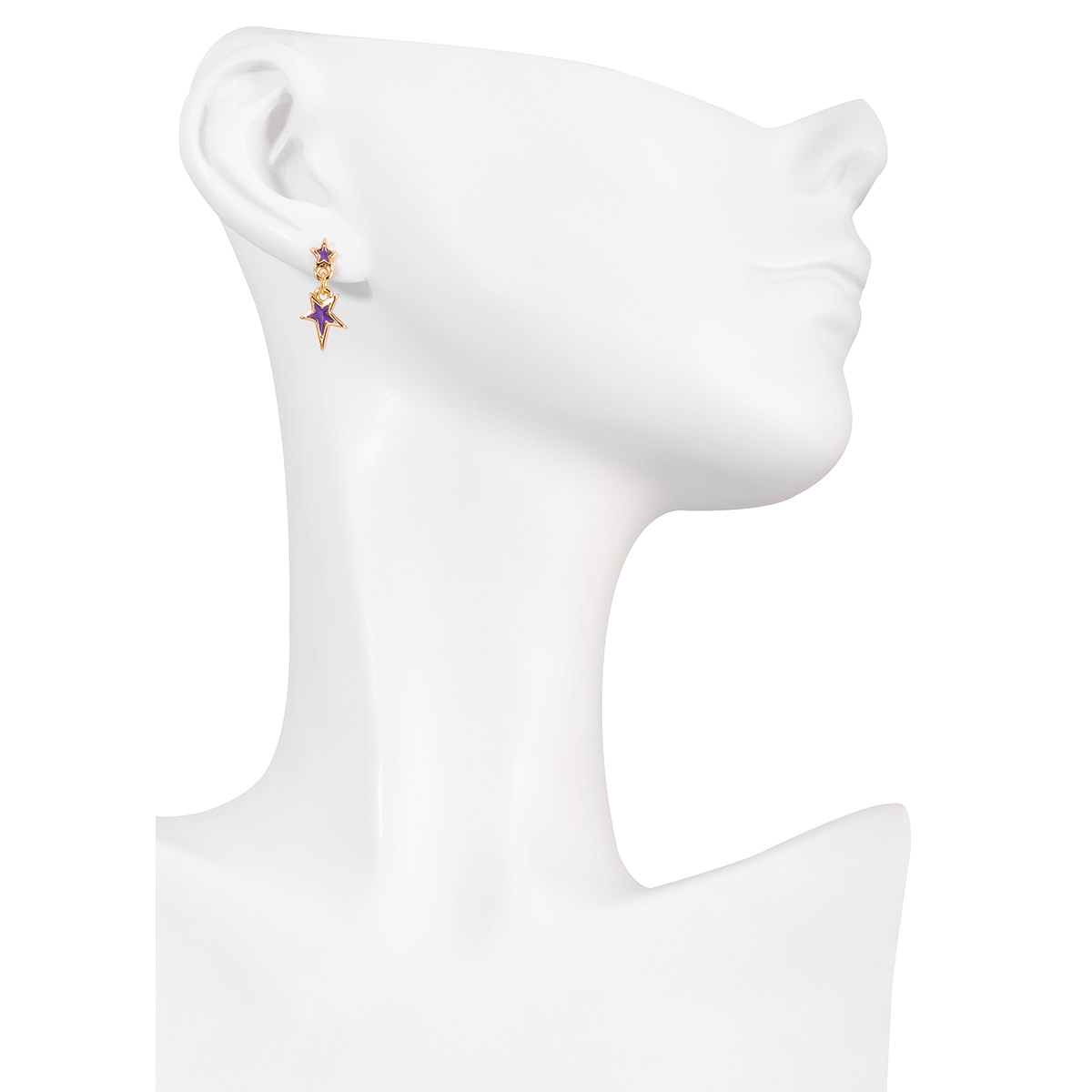Gold plated earrings with double star design in purple enamel, a modern touch bringing vibrancy and personality to every outfit on any occasion.