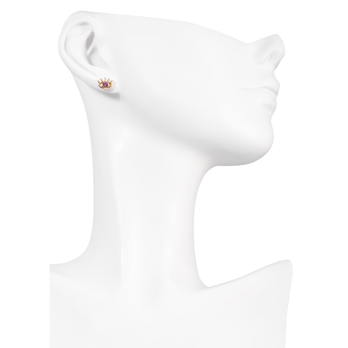 Aretes en baño de oro con diseño de ojo y piedra rosa