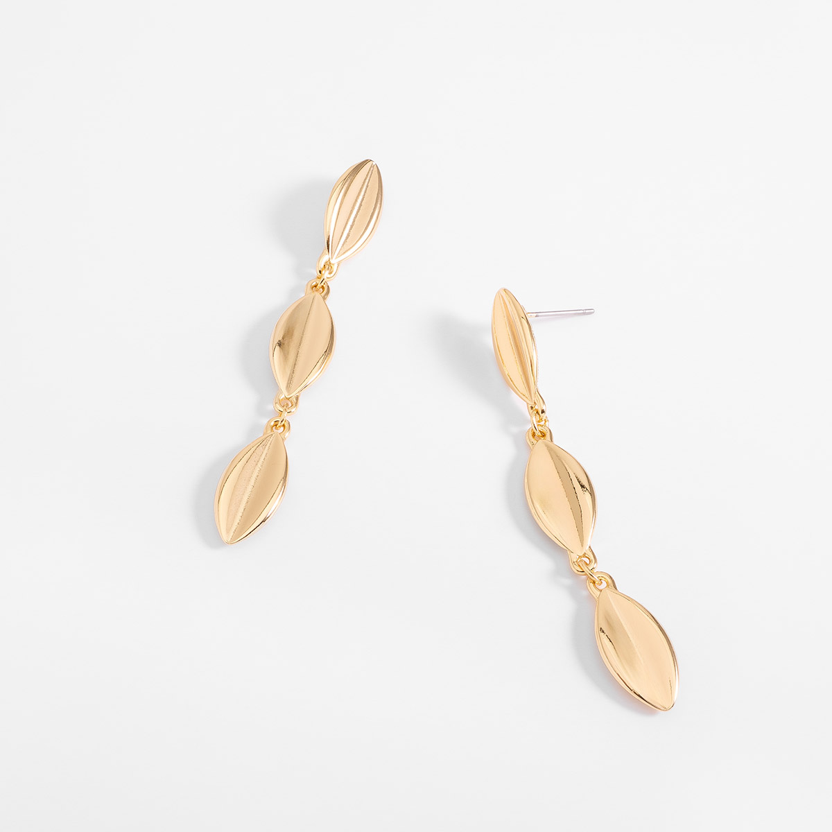Aretes poste en baño de oro diseño triple elipse lisa