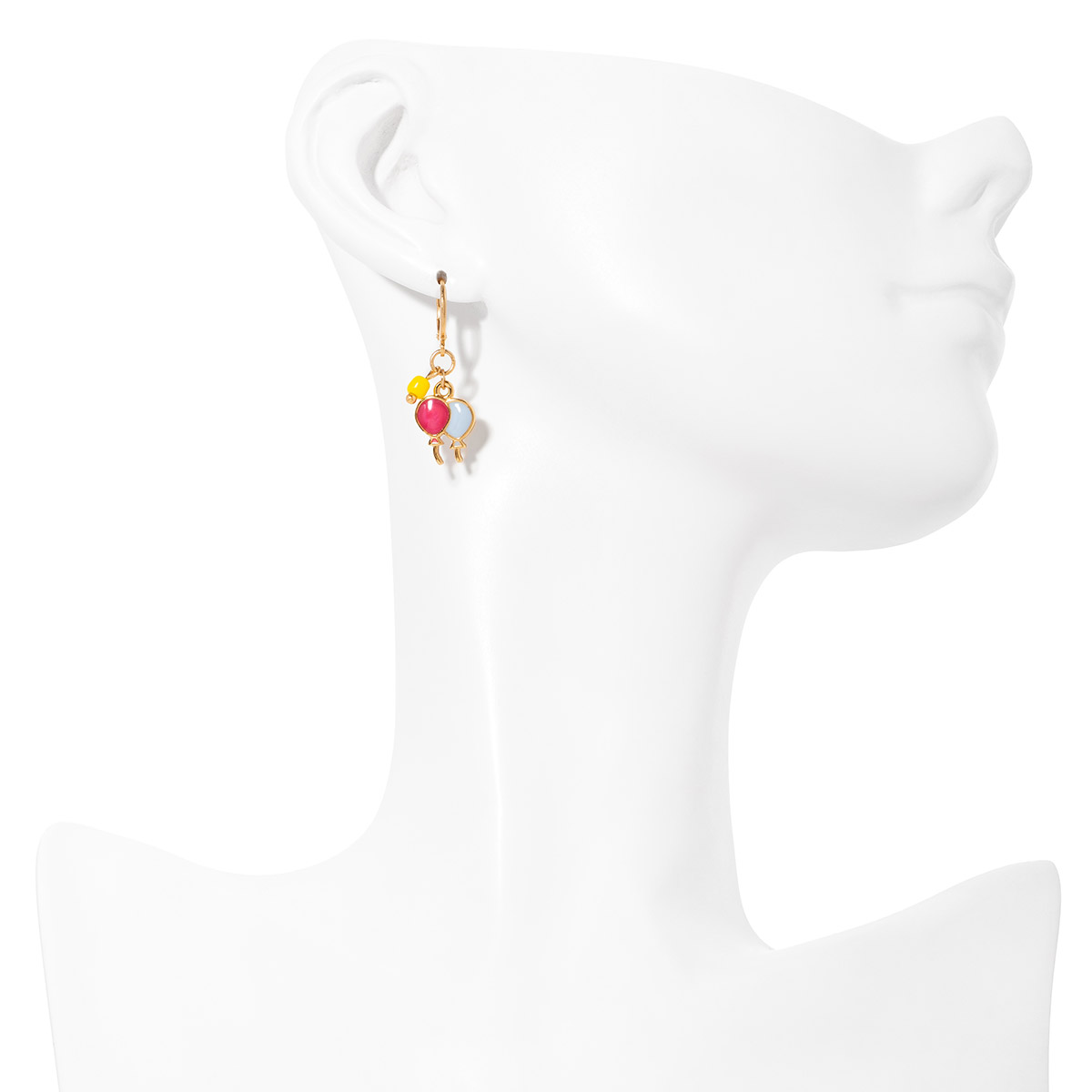 Aretes en baño de oro globos esmalte rosa azul y amarillo