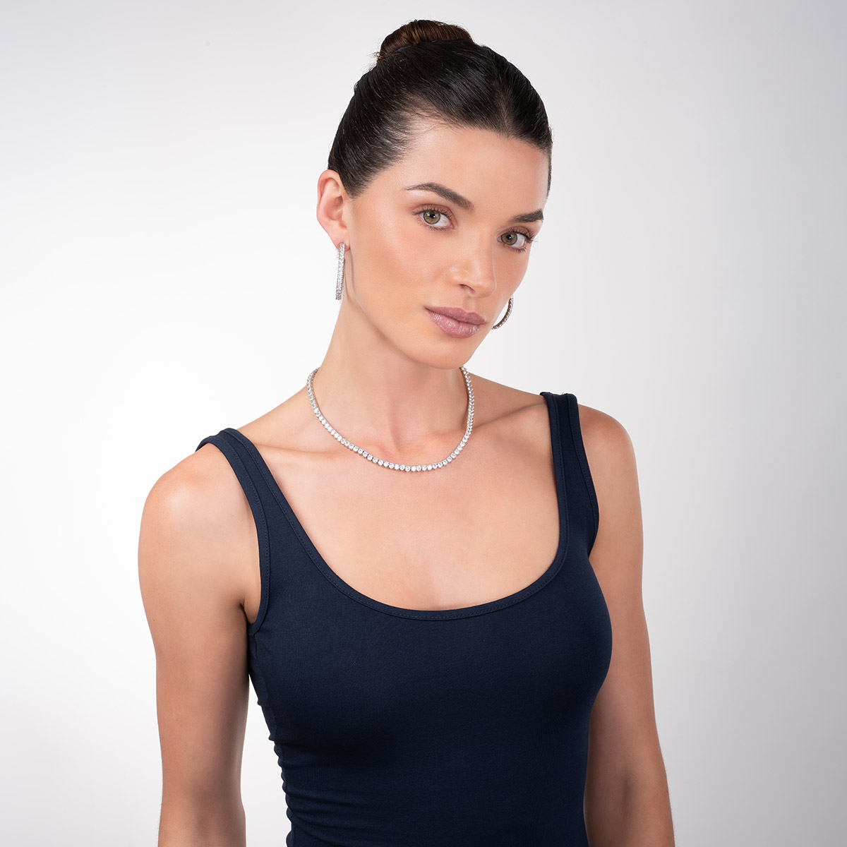 Aretes en baño de rodio aros piedras toque brillante