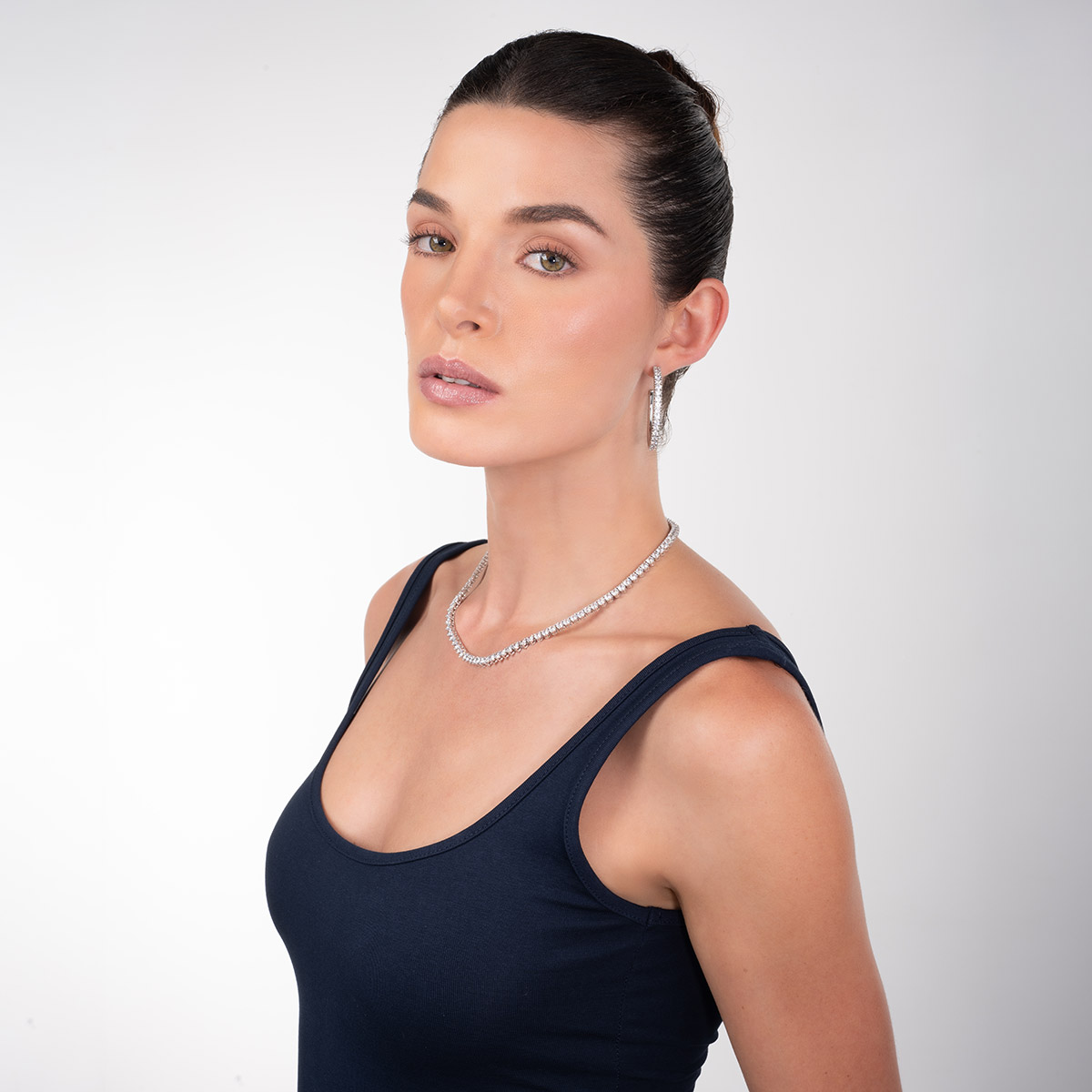 Aretes en baño de rodio aros piedras toque brillante