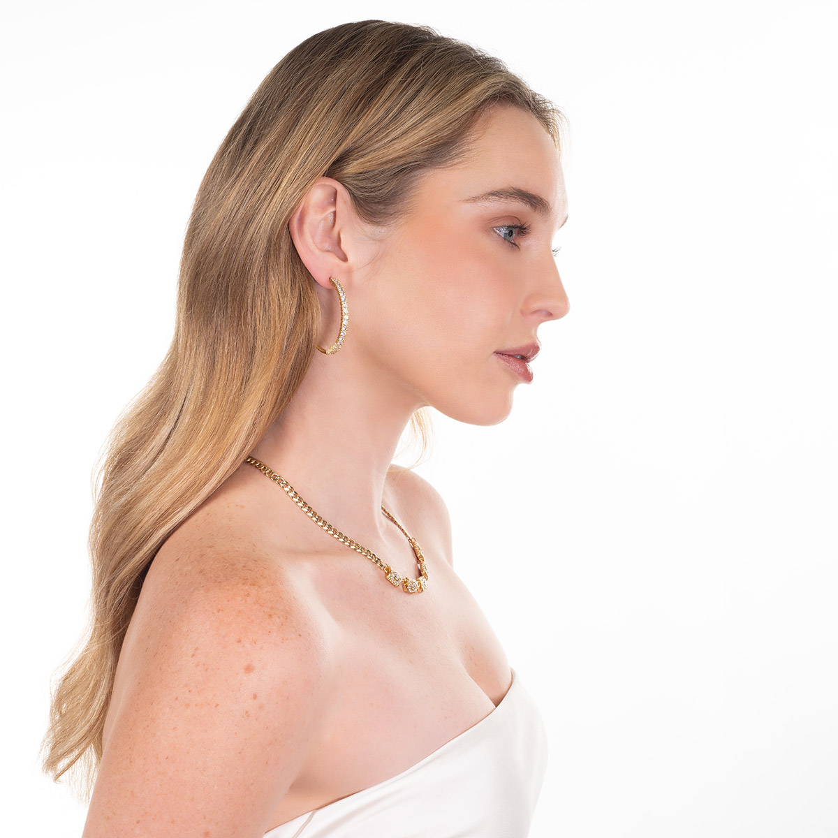 Aretes en baño de oro aros grandes piedras toque brillante