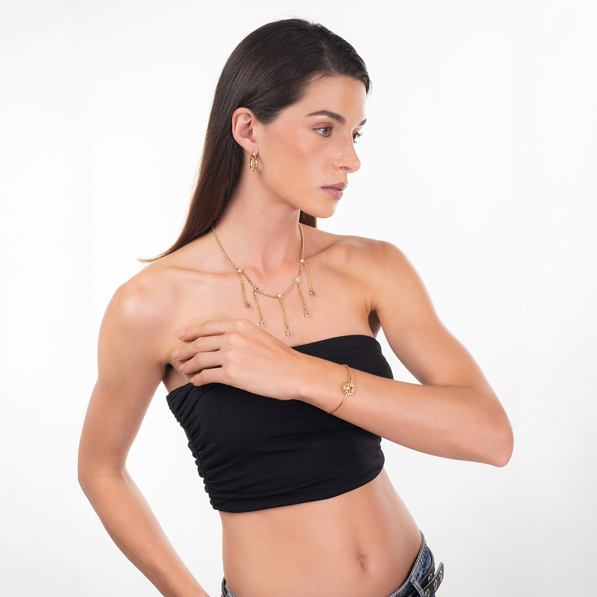 Aretes en baño de oro aros piedra toque brillante