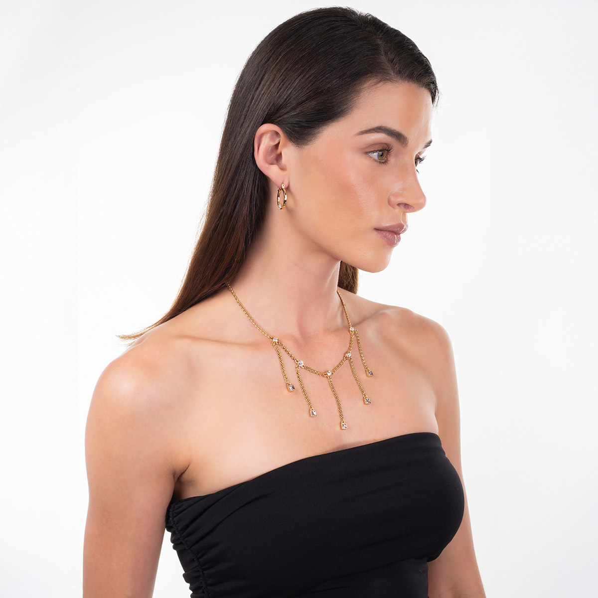 Aretes en baño de oro aros piedra toque brillante