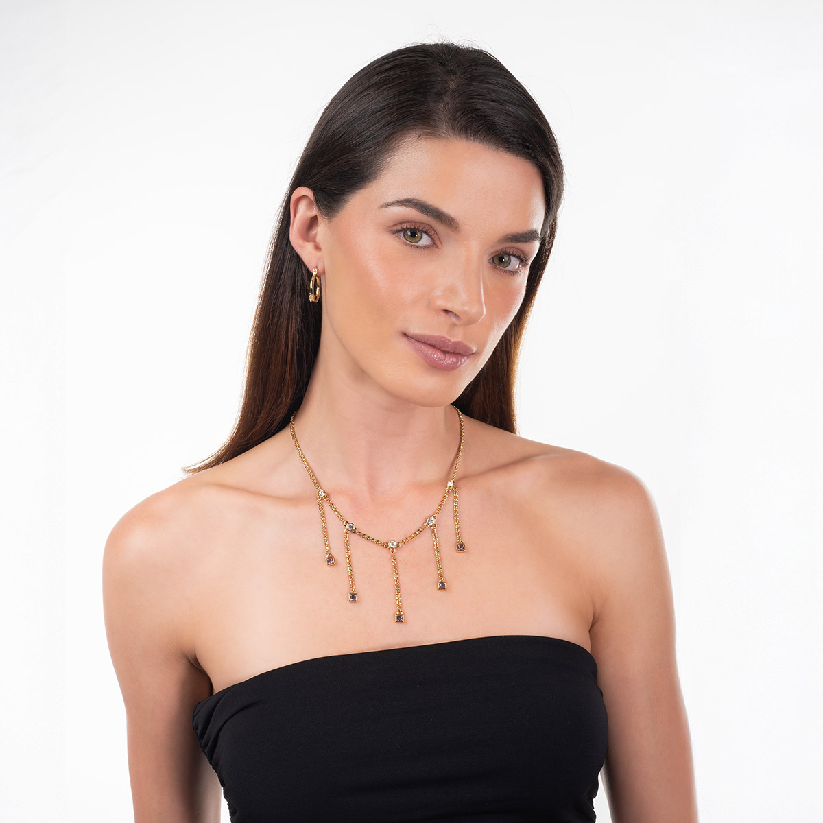 Aretes en baño de oro aros piedra toque brillante