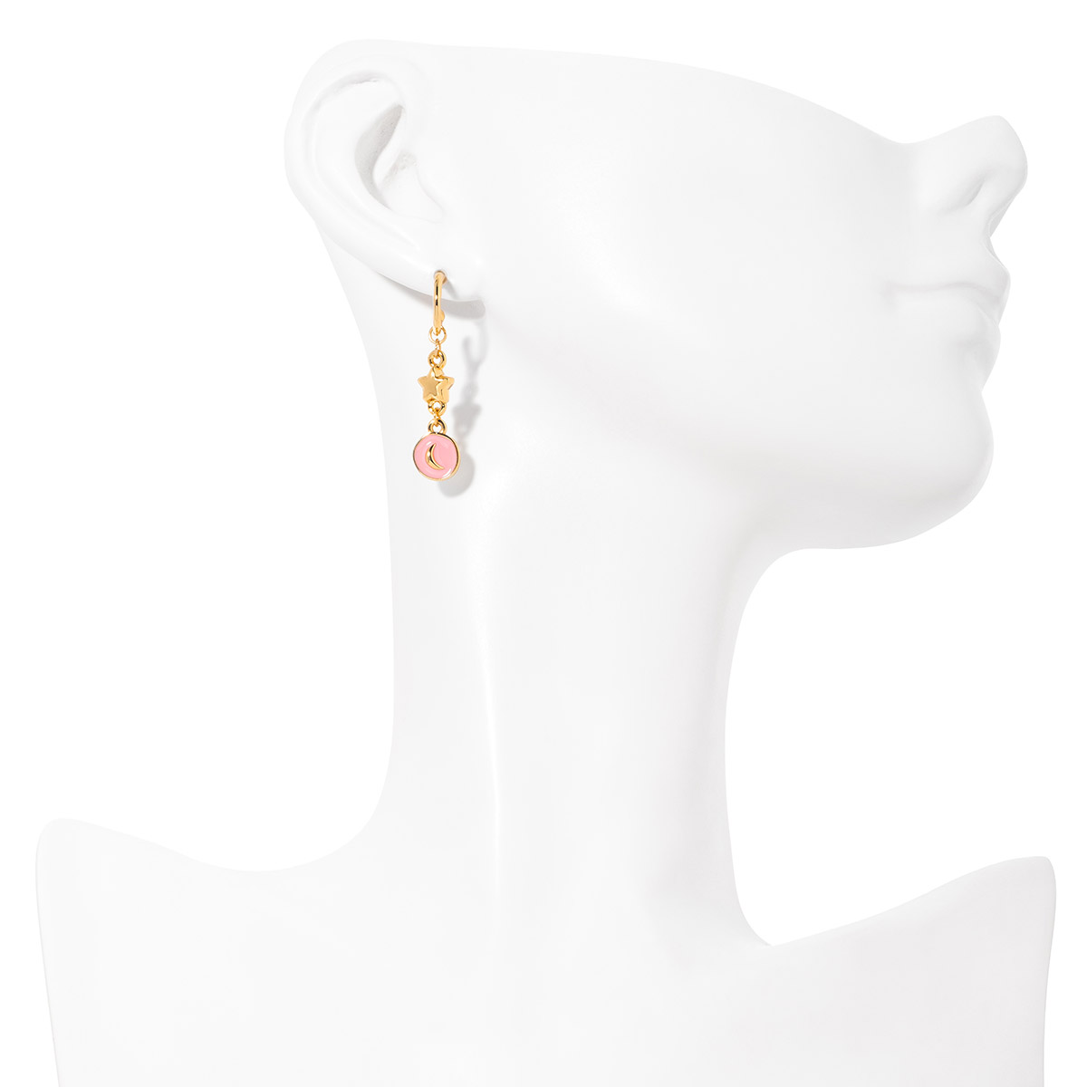 Aretes en baño de oro charms luna estrella esmalte rosa pastel