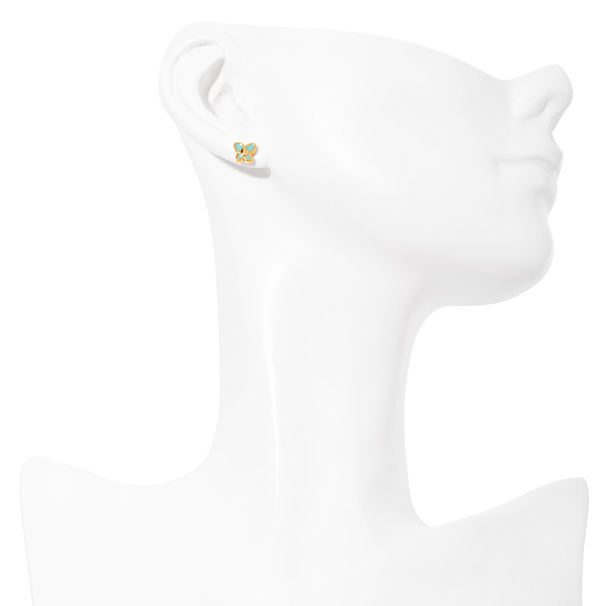 Aretes en baño de oro set flor verde agua y chata moderno