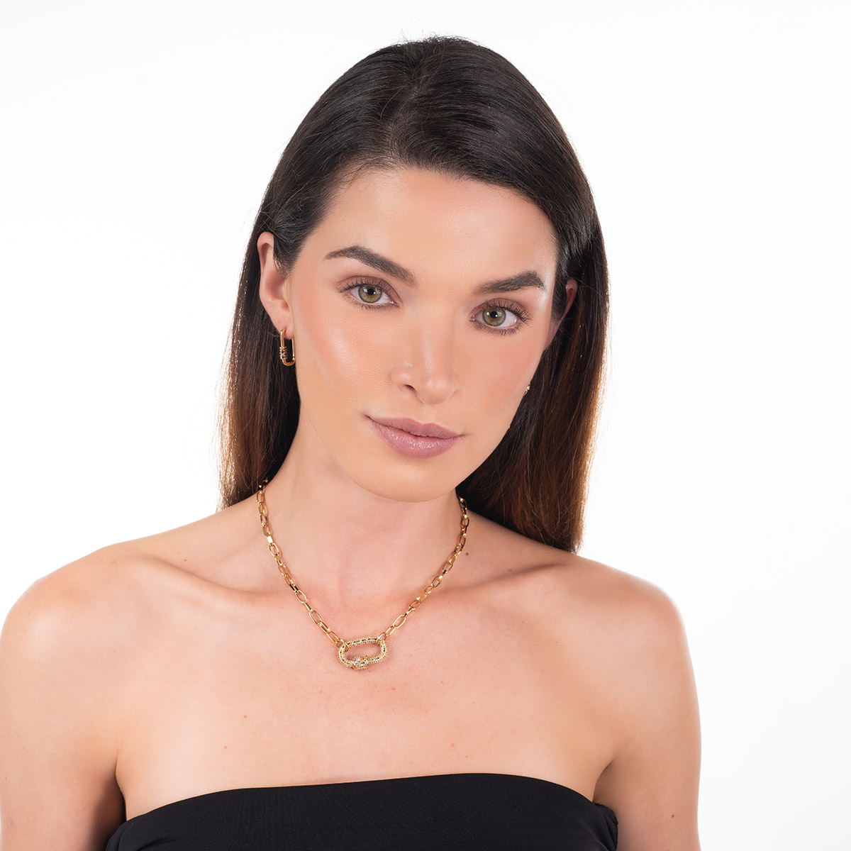 Aretes en baño de oro rectangulares detalle multicolor brillante