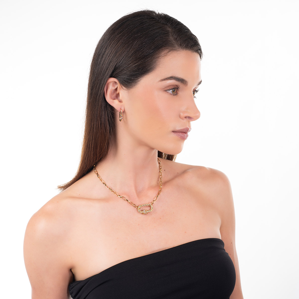 Aretes en baño de oro rectangulares detalle multicolor brillante