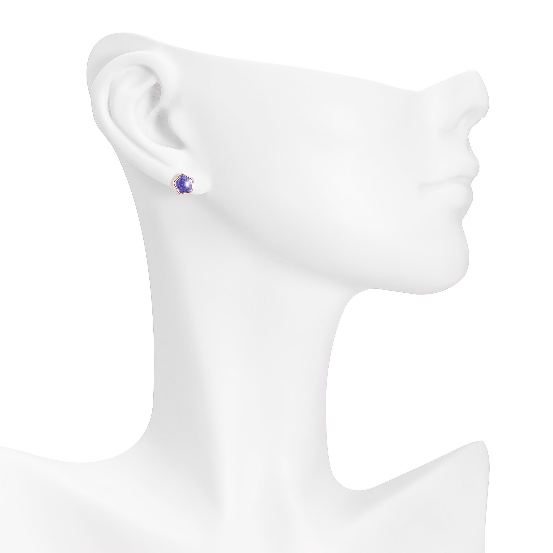 Set de aretes en baño de oro con diseño de flor en tono morado y silueta de conejo