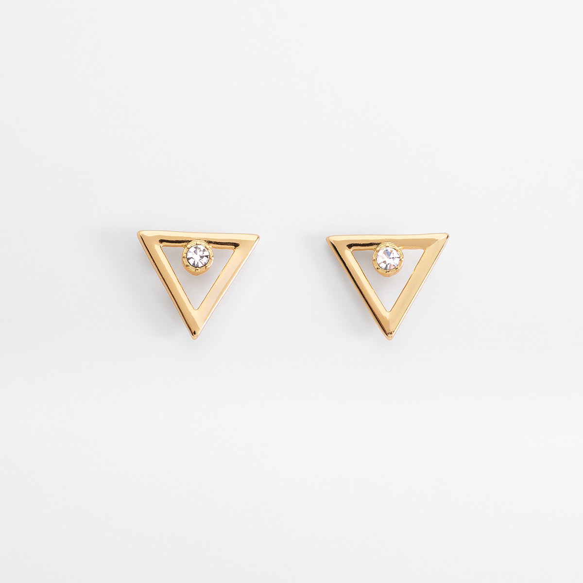 Aretes poste en baño de oro triángulo y piedra brillante