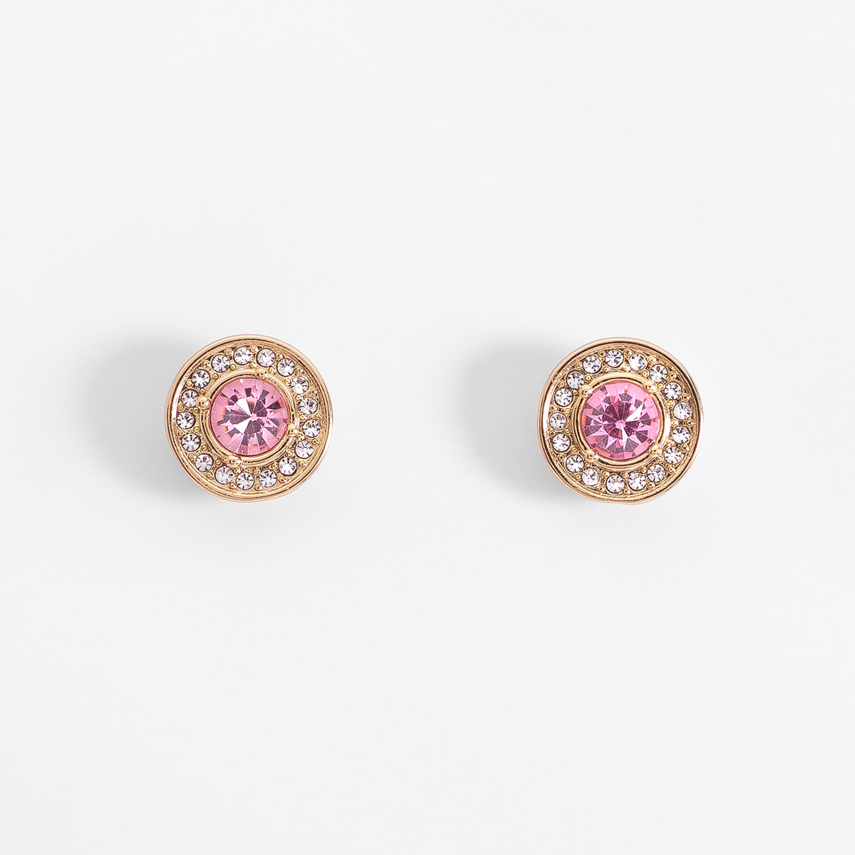 Aretes poste en baño de oro diseño circular brillante rosa