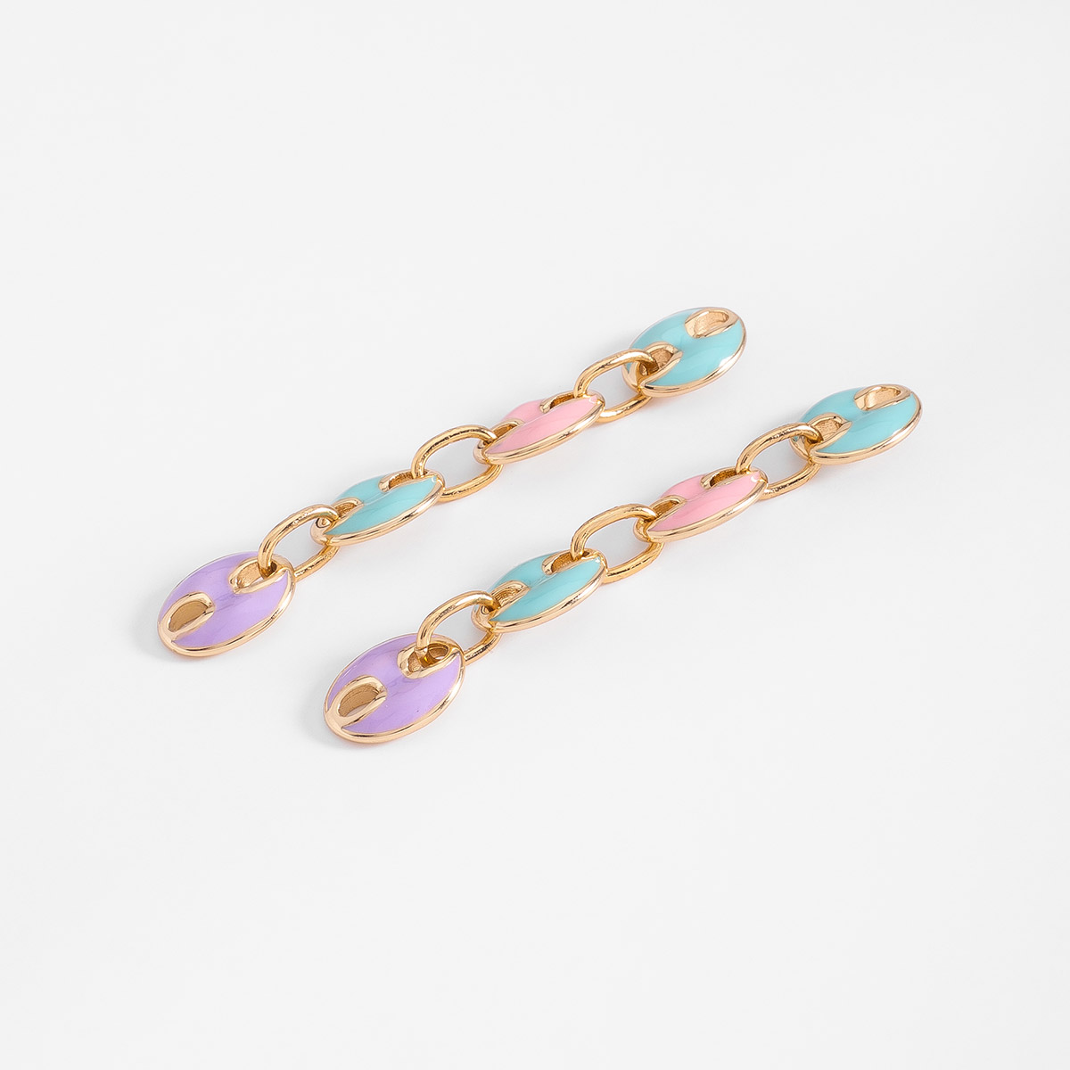 Aretes en baño de oro eslabones con esmalte en tonos pastel 6 cm