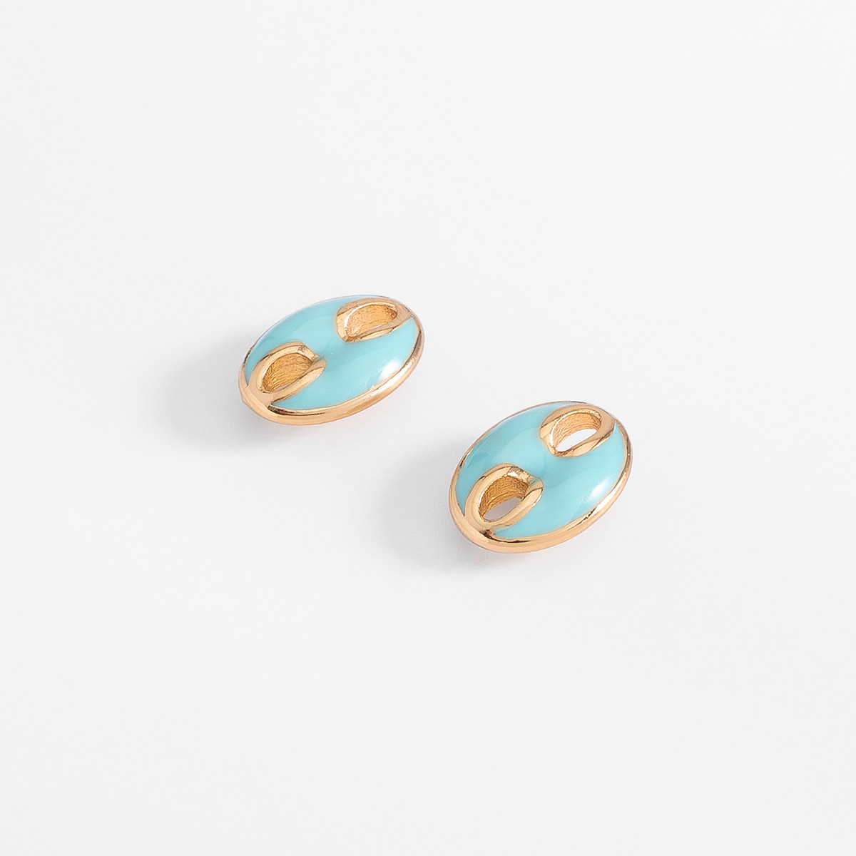 Aretes en baño de oro diseño ovalado esmalte turquesa 1 cm