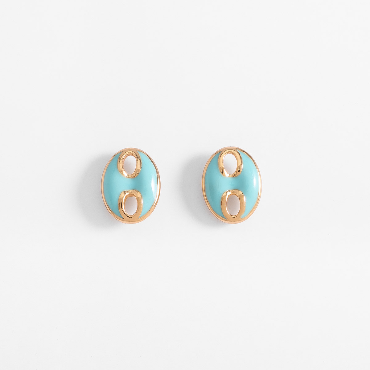 Aretes en baño de oro diseño ovalado esmalte turquesa 1 cm