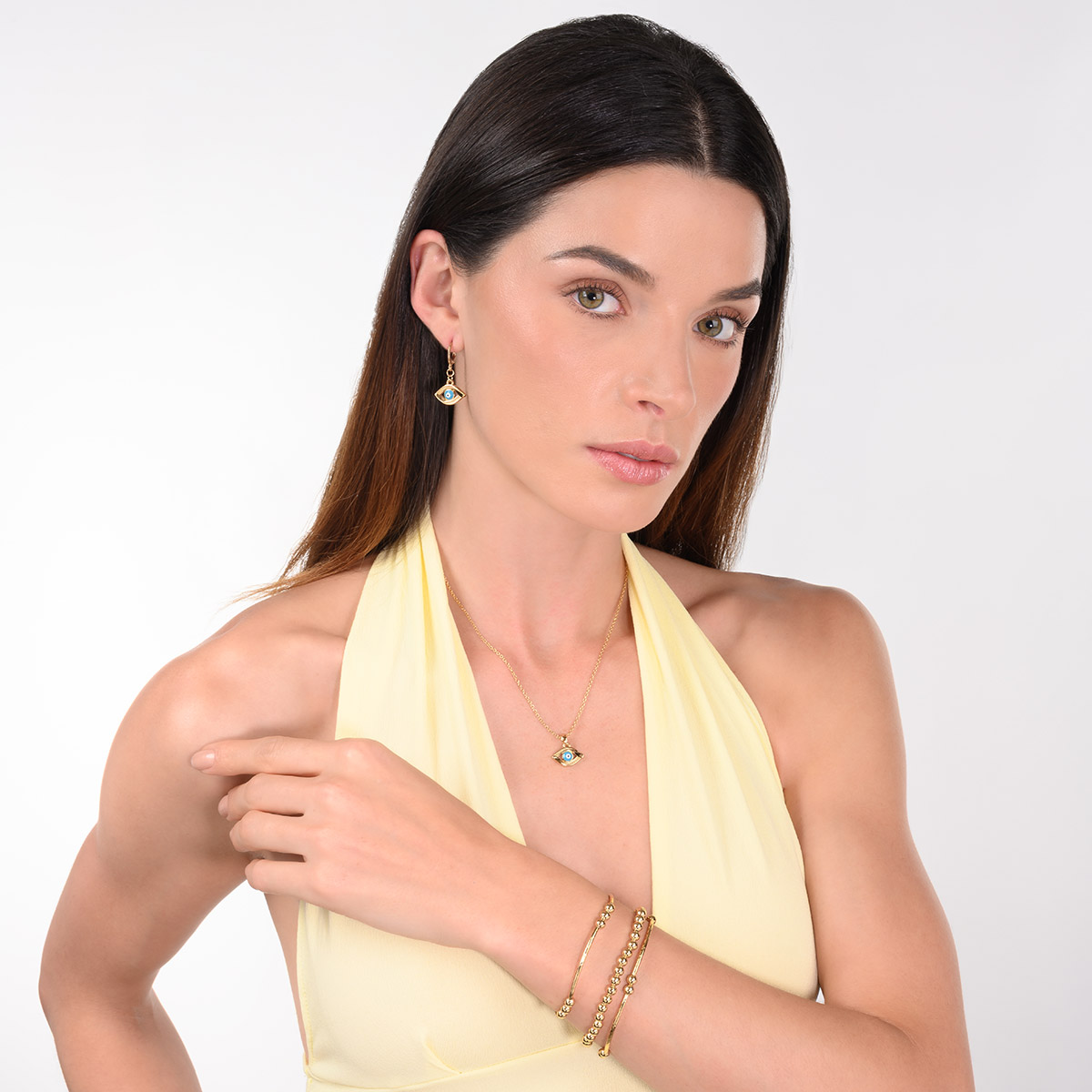 Pulsera en baño de oro esferas diseño contemporáneo