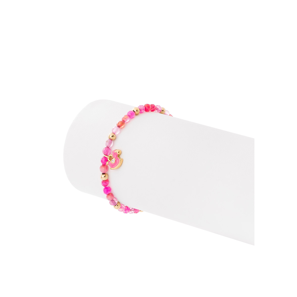 La imaginación y diversión siempre te acompañará con esta bonita pulsera con cuentas rosas y un dije de animalito fantástico.
-Pulsera medida única
-Oro 18k
-Piedras en tono fucsia y cristal
-Esmalte en tono rosa