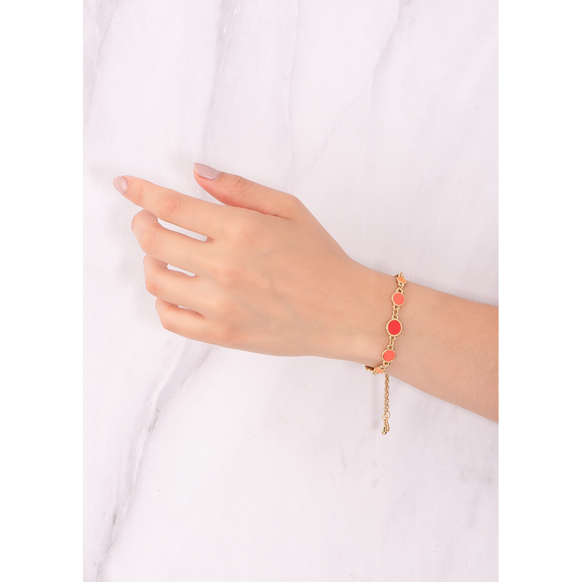 Pulsera ajustable bañada en oro 18k esmalte naranja coral