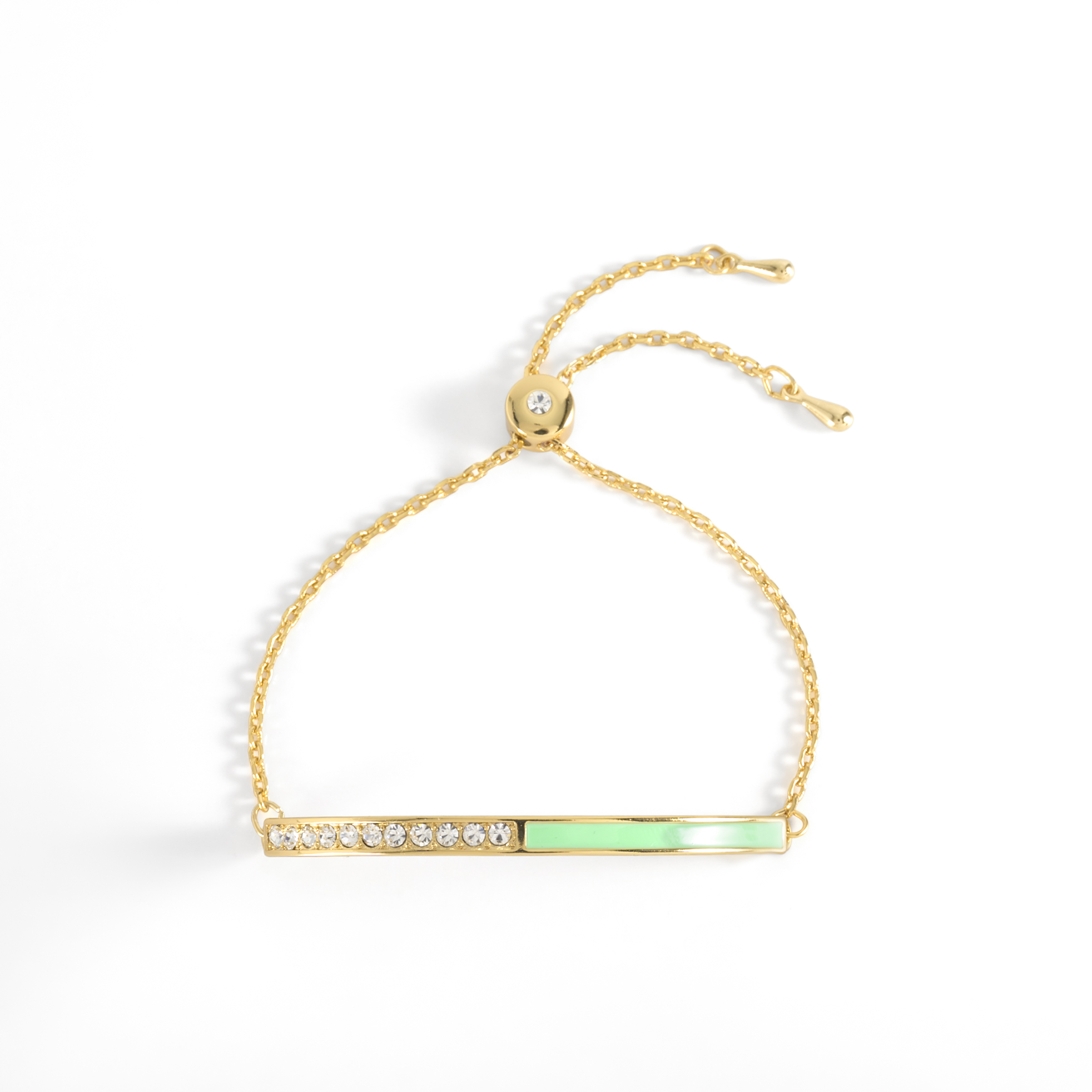 Pulsera ajustable baño de oro con esmalte verde