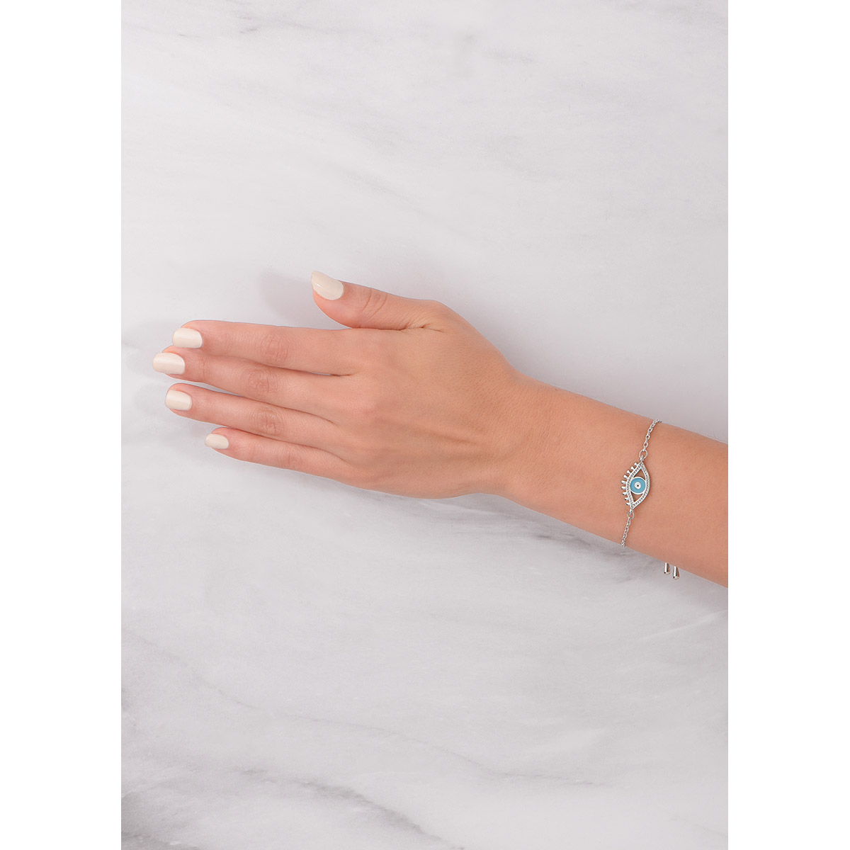 Pulsera en Platino con Dije Ojo Turco Esmalte Azul