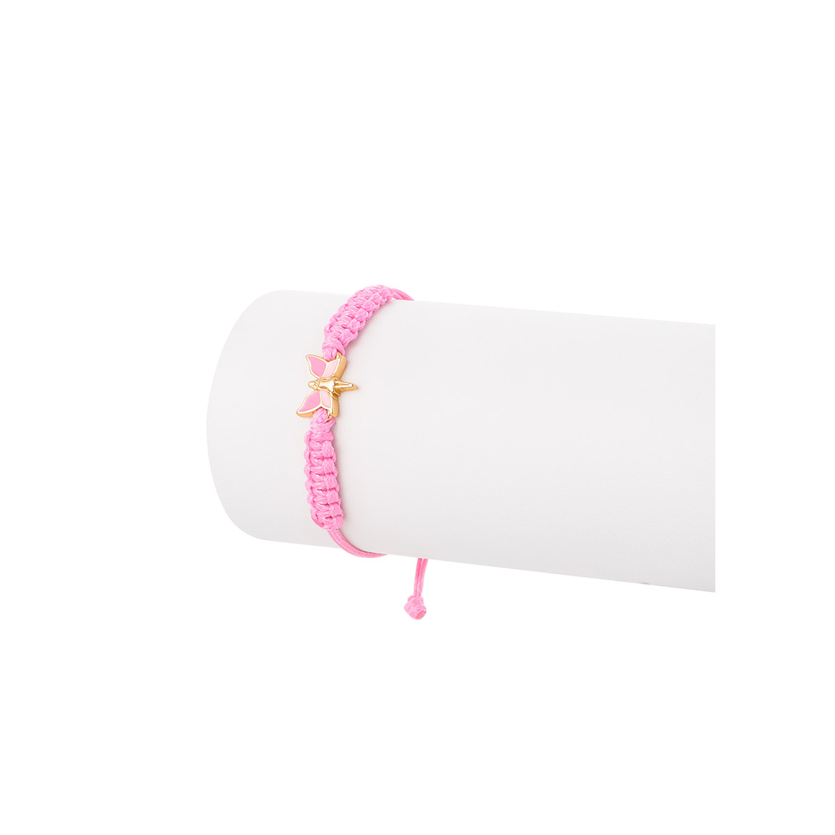 La magia envuelve esta pulsera de cordón en tono rosa con medida ajustable y un dije al centro de hada en baño de oro. Completa el set para las más pequeñas del hogar.
-        Pulsera
-        Medida ajustable
-        Baño de Oro 18k
-        Cordón en tono rosa.
