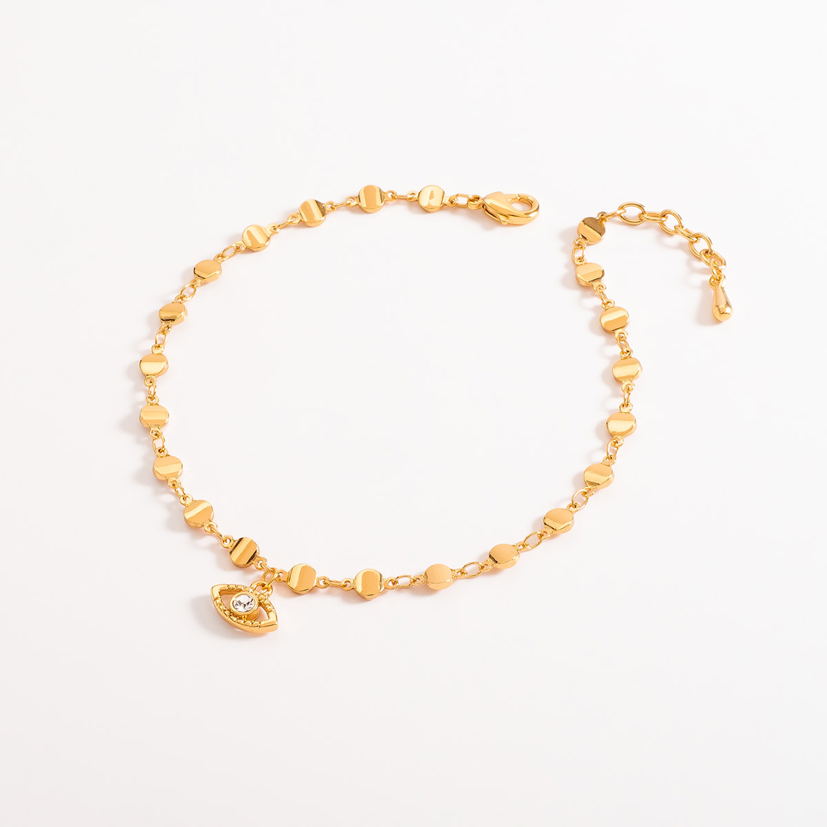 Tobillera con dije ojo turco y piedra cristal 18k Tobillera con dije ojo turco y piedra cristal 18k