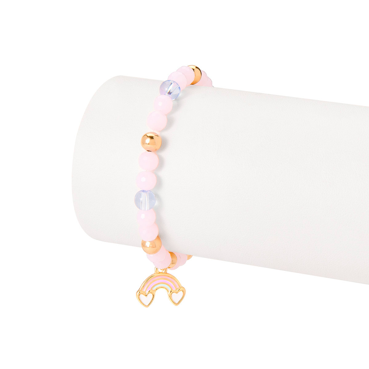 Divertida pulsera compuesta por cuentas en tonos rosa, morado y dorado, con un dije en forma de arcoíris y nubes en forma de corazón, con esmalte en tonos blanco, morado, rosa y aguamarina. Combínala con tu collar y aretes.
-Pulsera
-Medida única
-Baño de Oro 18k
-Cuentas en tono rosa y morado
-Esmalte en tono blanco, morado, rosa y aguamarina
