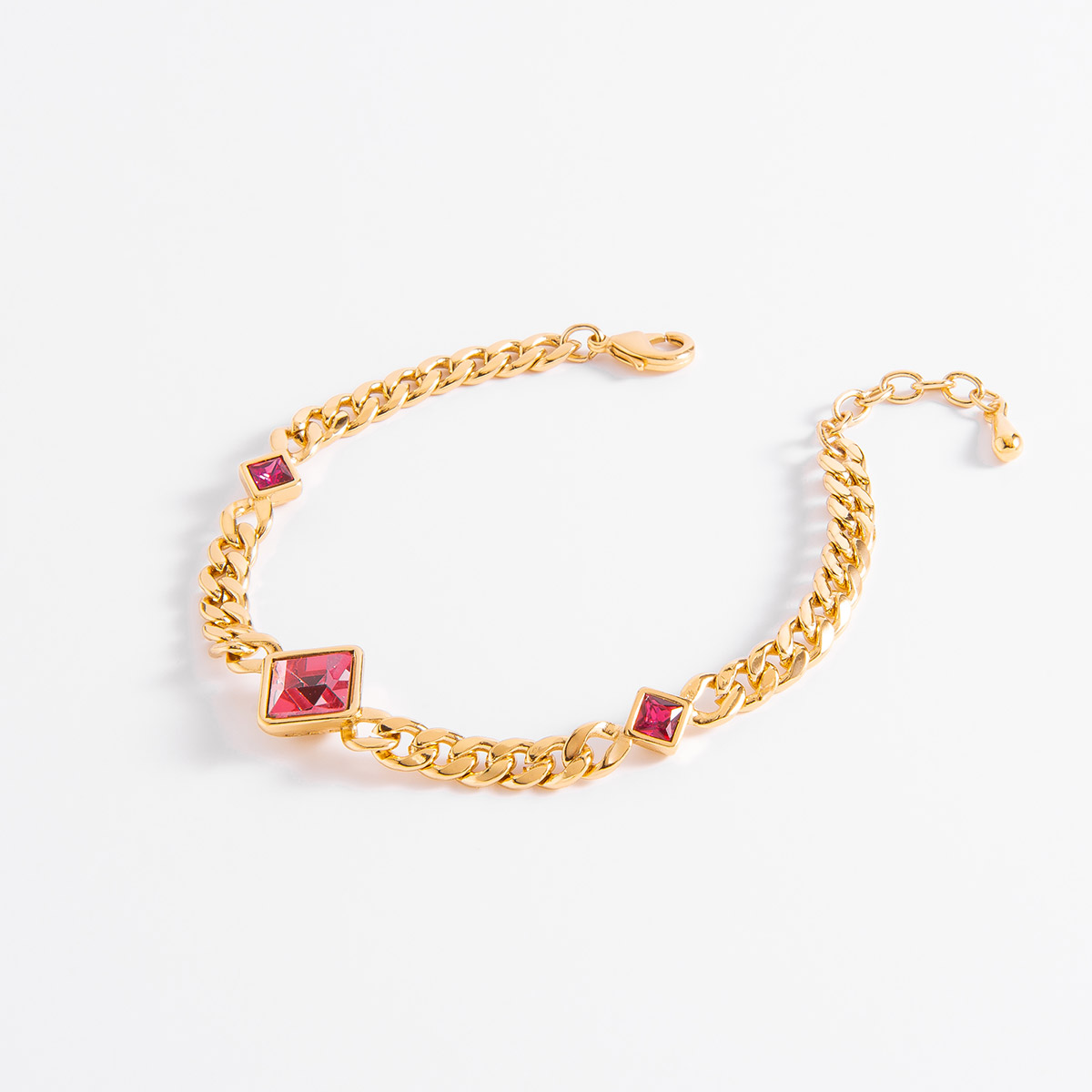 Pulsera de Eslabones Baño de Oro con Piedras Rosas Pulsera de Eslabones Baño de Oro con Piedras Rosas