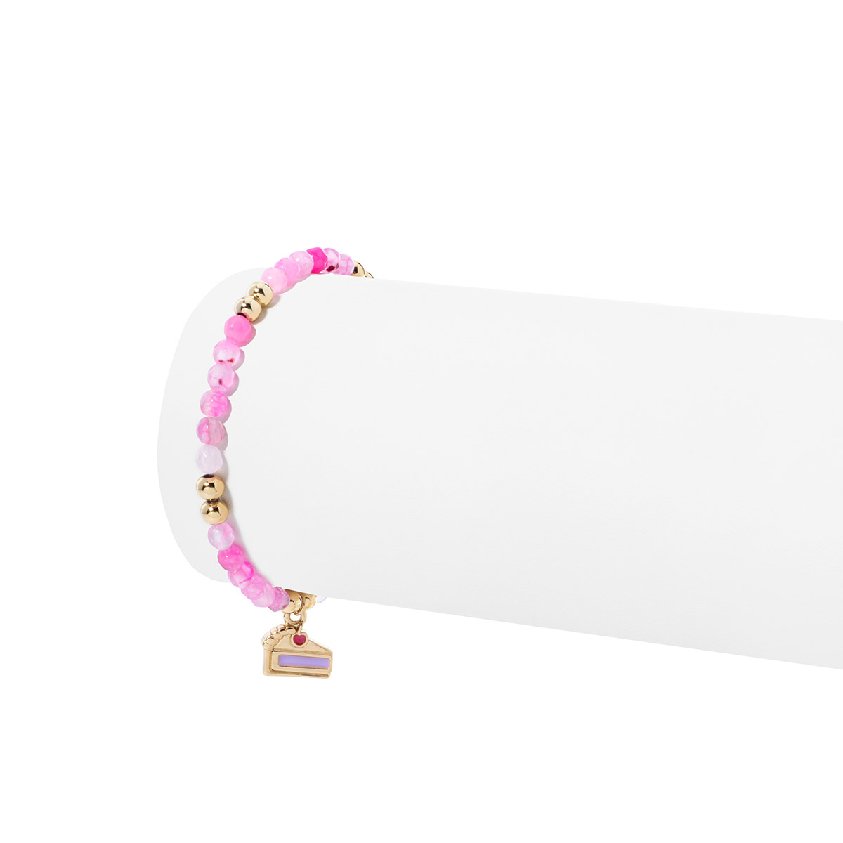 Pulsera en baño de oro dije pastel cuentas rosas divertida
