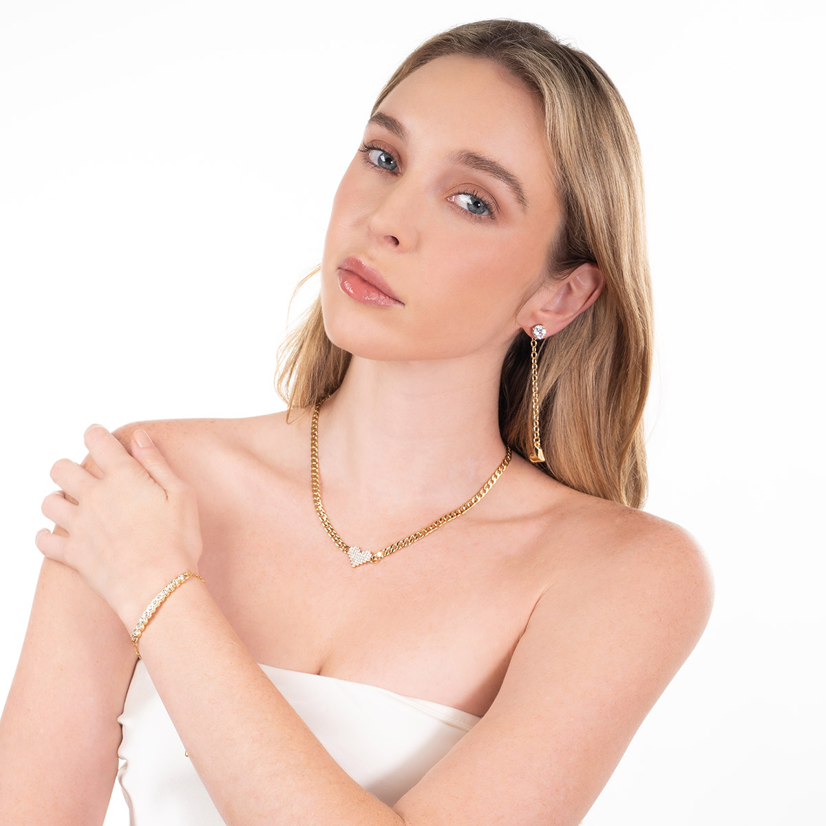 Pulsera en baño de oro cadena ajustable piedras toque brillante