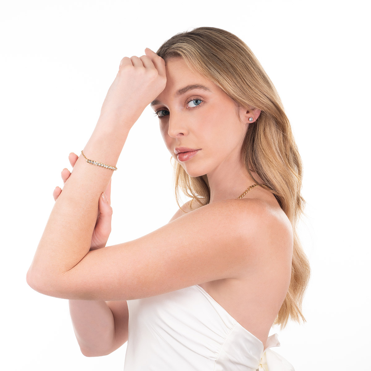 Pulsera en baño de oro cadena ajustable piedras toque brillante