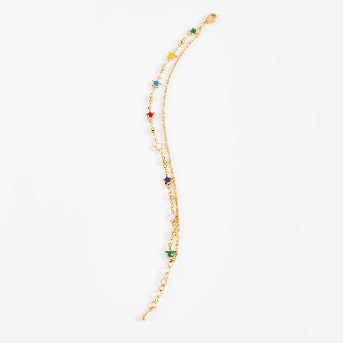Pulsera en baño de oro doble cadena estrellas colores