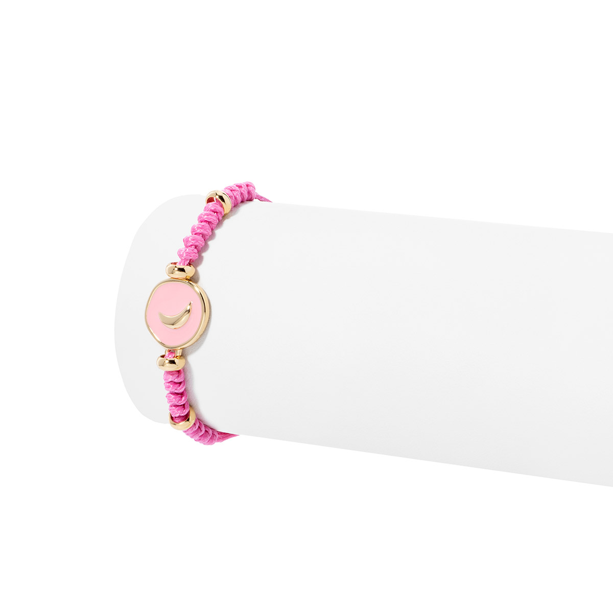 Pulsera en baño de oro dije luna hilo rosa esmalte pastel
