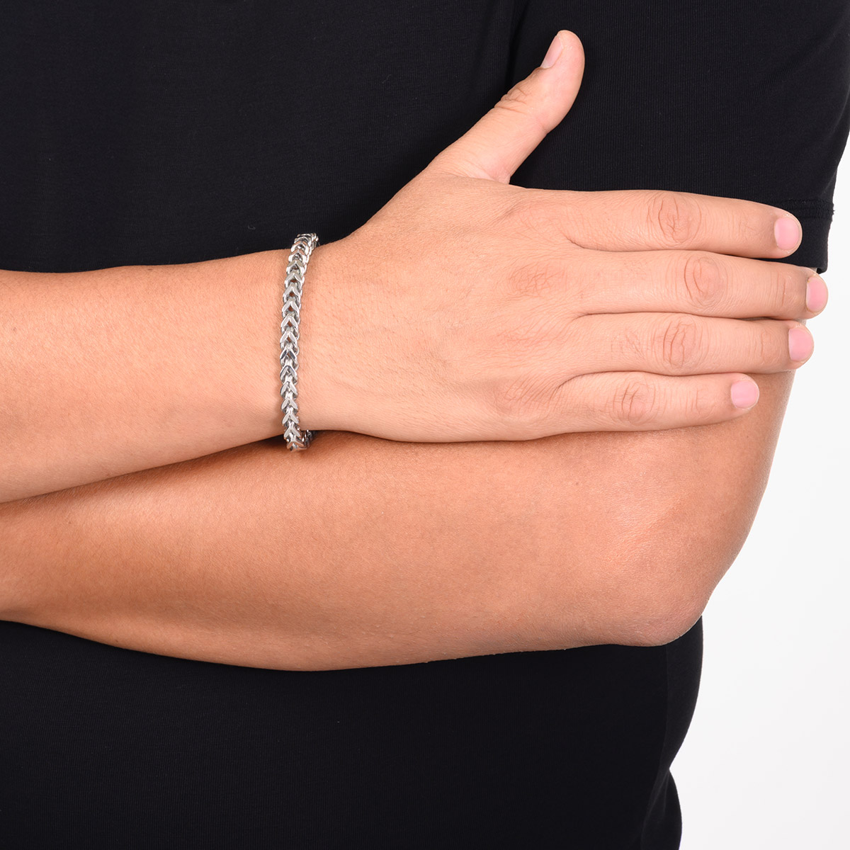 Pulsera en baño de rodio cadena trenzada clásica moderna
