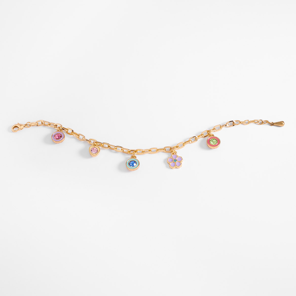 Pulsera en baño de oro dijes coloridos y esmalte pastel 18 cm