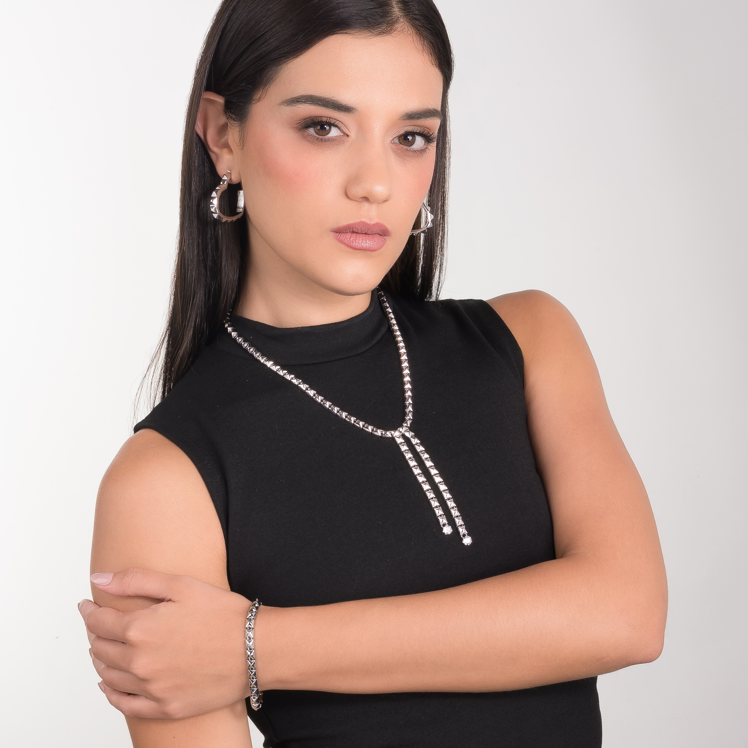 Pulsera en baño de platino eslabones geométricos modernos