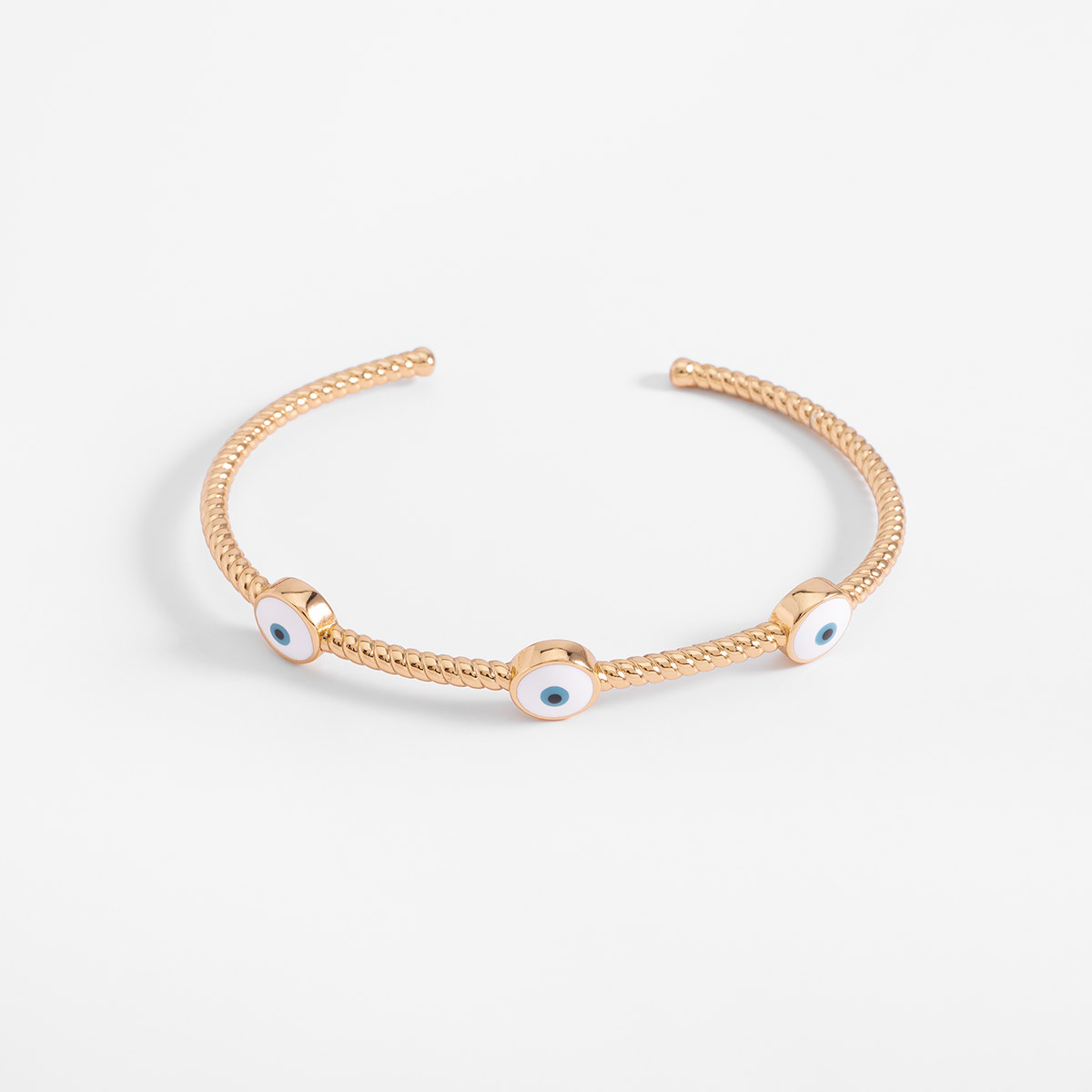 Pulsera rígida en baño de oro con dijes de ojo turco 6 cm
