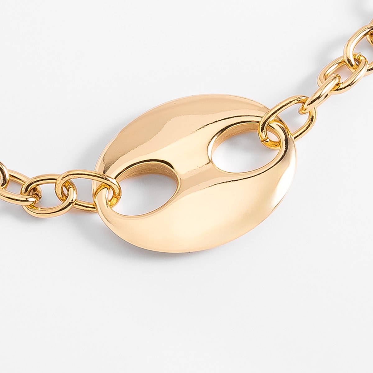 Pulsera en baño de oro diseño eslabones y medalla redonda 18 cm