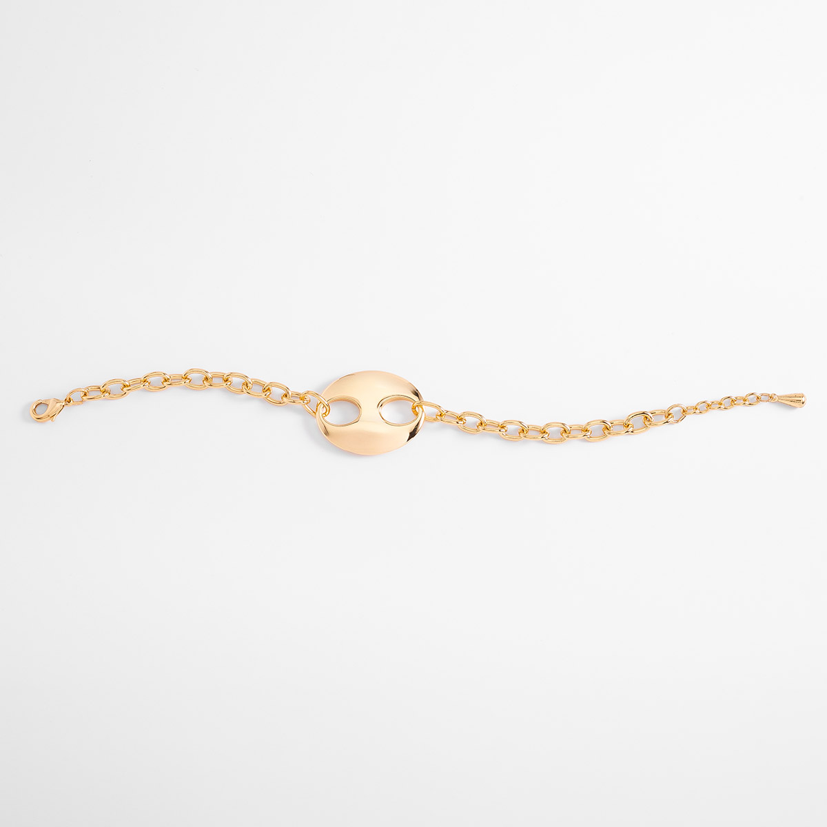 Pulsera en baño de oro diseño eslabones y medalla redonda 18 cm