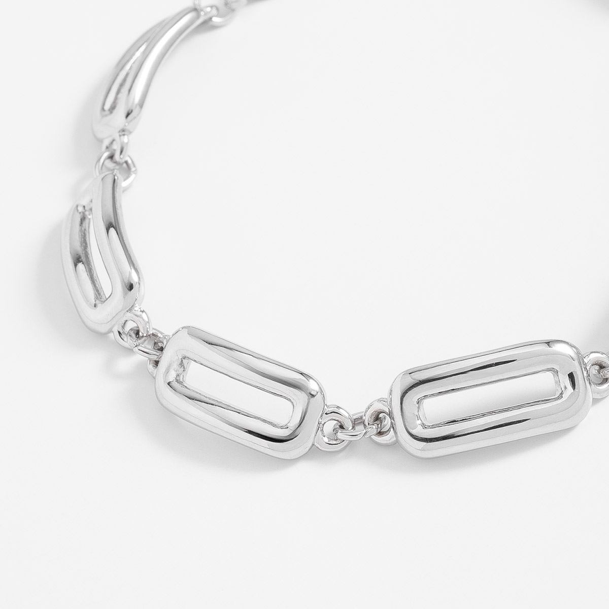 Pulsera en baño de rodio eslabones rectangulares modernos