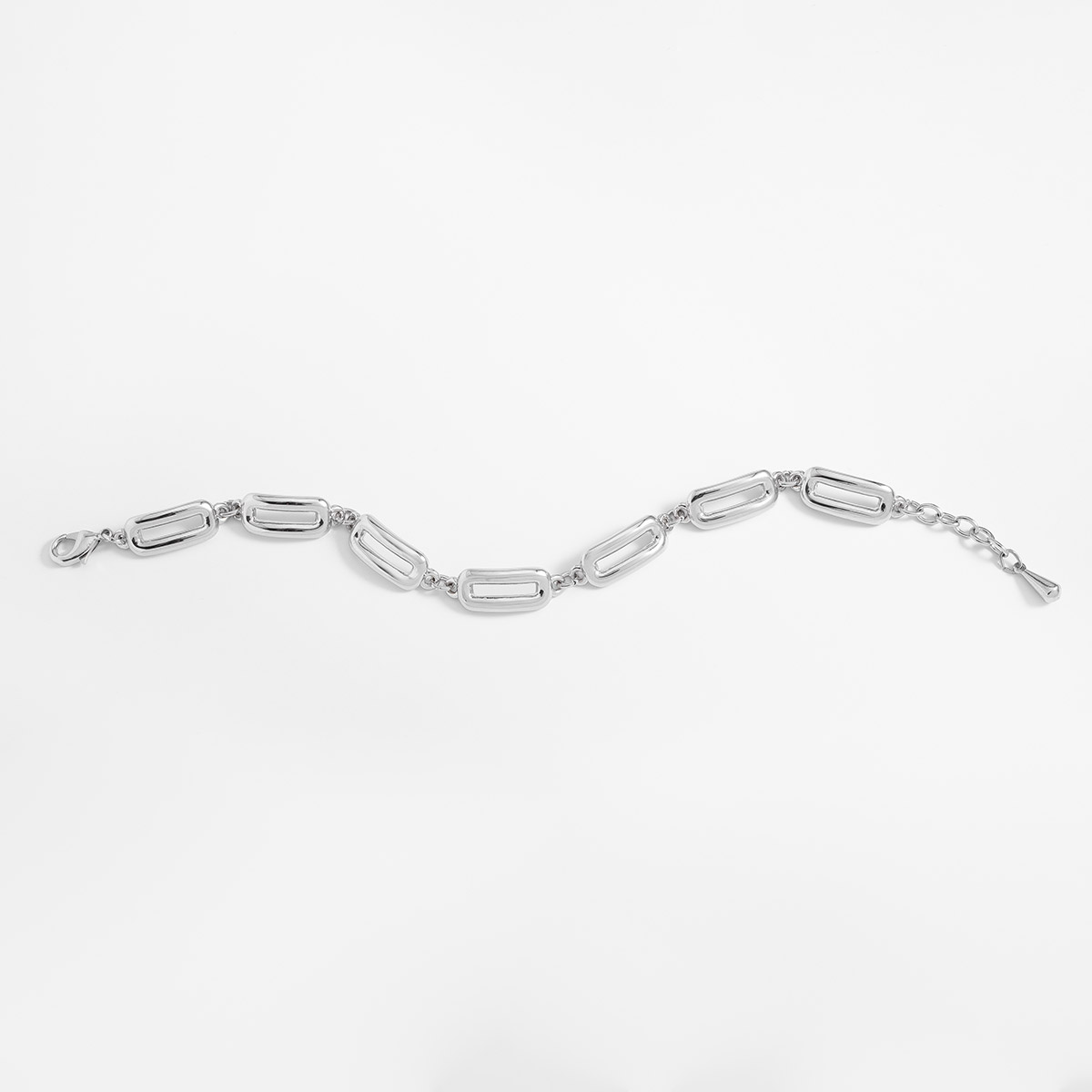Pulsera en baño de rodio eslabones rectangulares modernos