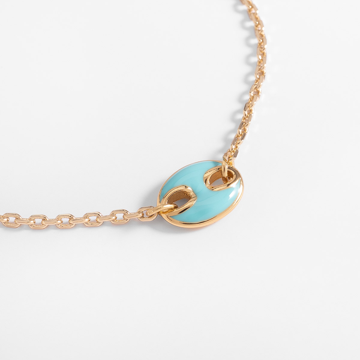 Pulsera en baño de oro medalla redonda esmalte azul largo ajustable